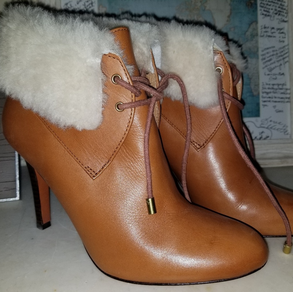 Coach cognac fur bootie heel size 8.5